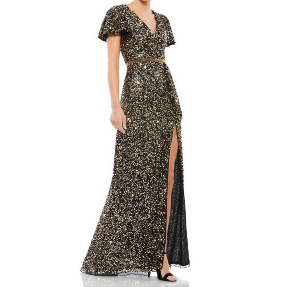 Mac Duggal Black and Gold Sequin Maxi Dress